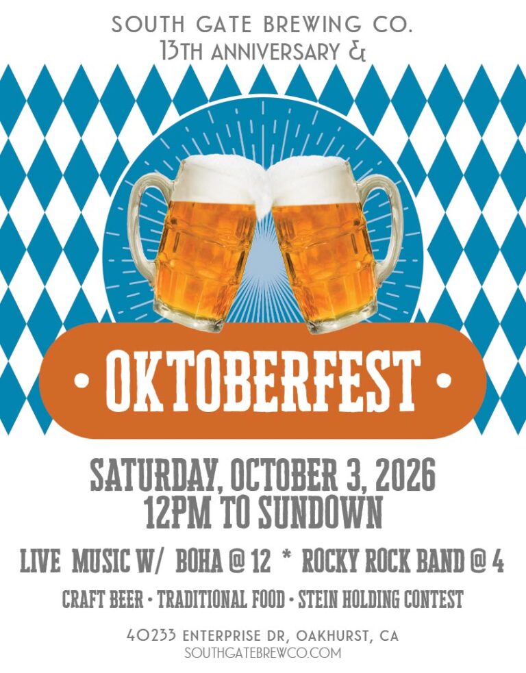 Join us for Oktoberfest on Saturday, October 3, 2026, 12pm to Sundown.